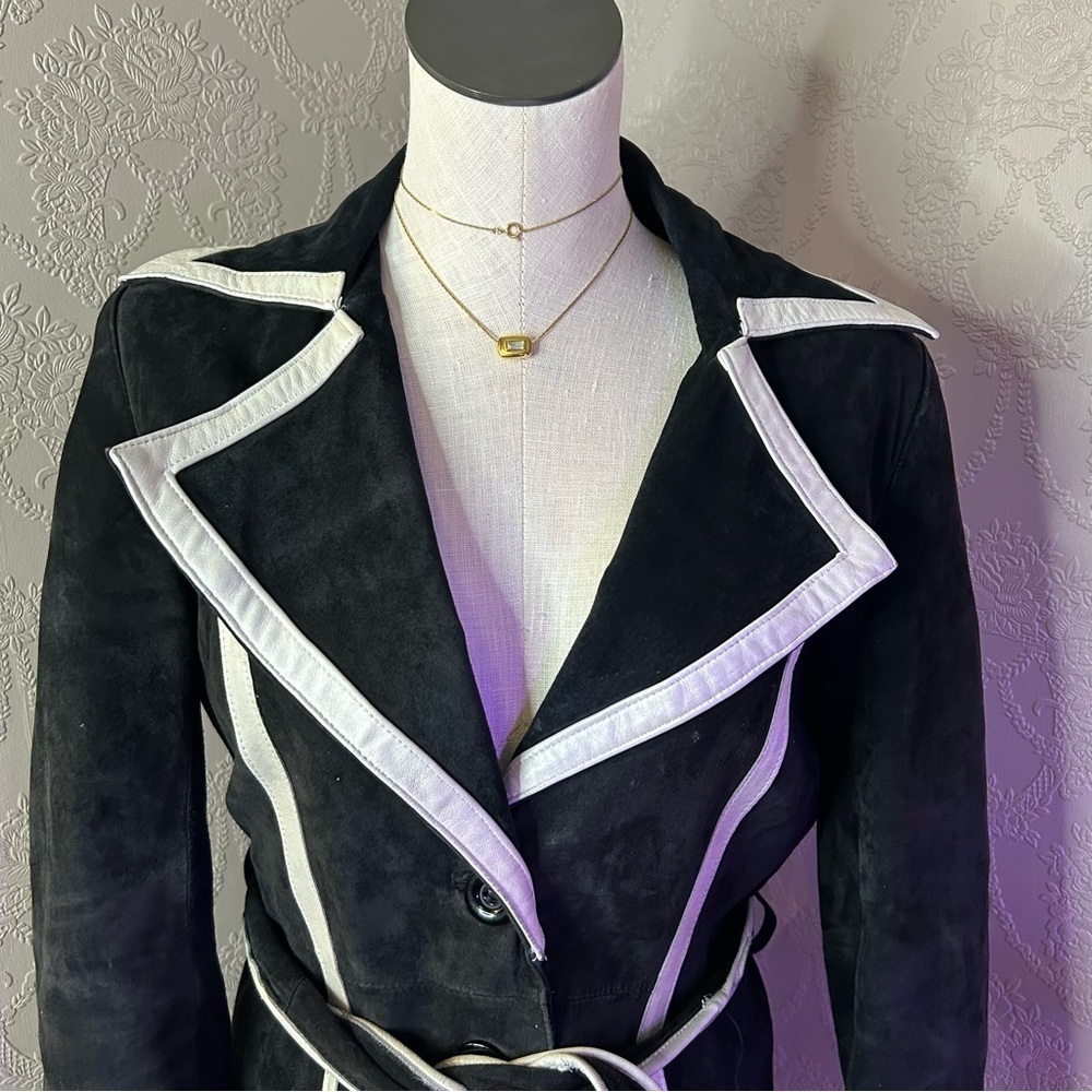 Elegant Black and White Women's Coat Boston Proper S leather coat - Picture 2 of 12